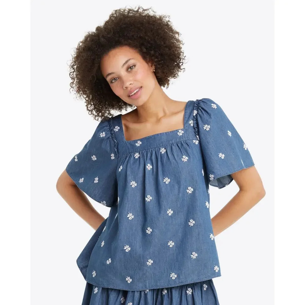 Draper James Blue Floral Blouse